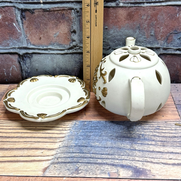 Partylite TEAPOT Tealight Candle Holder TEA TIME Luminary P7301 Porcelain Bisque - Picture 3 of 8
